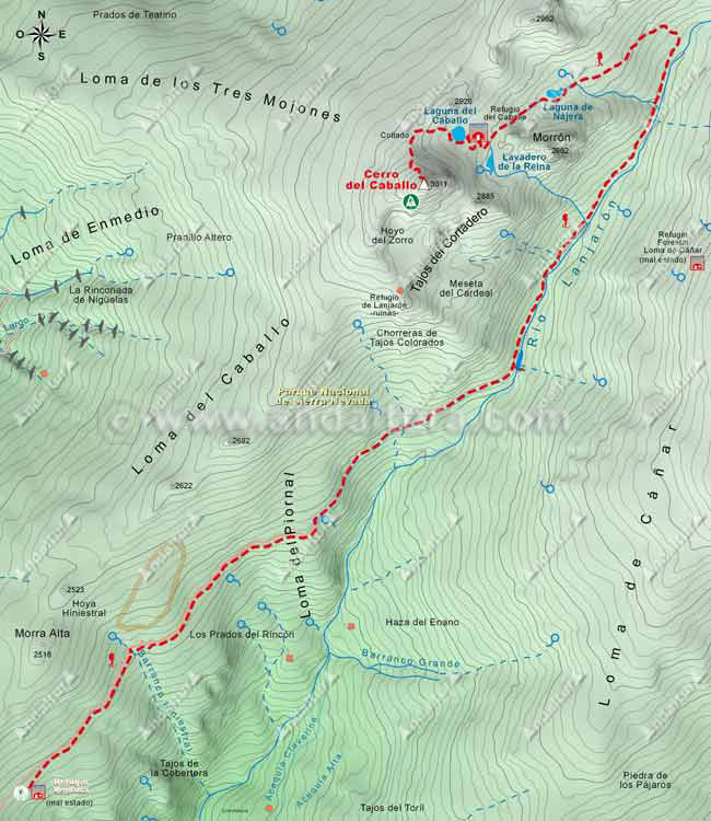 Mapa de Alta Montaña desde el Refugio Ventura hasta el Cerro del Caballo por el río Lanjarón
