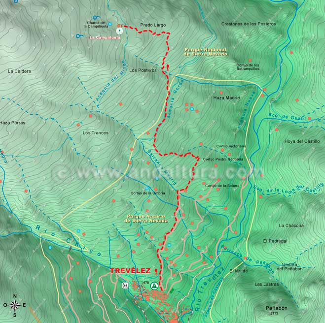 Mapa del Sendero desde Trevélez a La Campiñuela