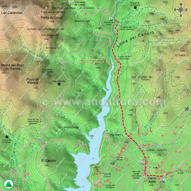 Mapa ruta BTT por el Camino del Nacimiento hasta el Puente de Lezar