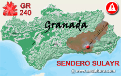 Mapa de Andalucía con la situación del tramo 15 del Sendero GR240 Sulayr