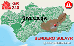 Mapa de Andalucía con la situación del tramo 35 del Sendero GR240 Sulayr