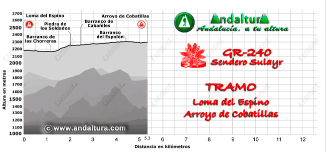 Perfil del recorrido del tramo 36 desde la Loma del Espino al Arroyo de Cobatillas