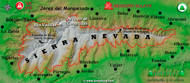 Mapa de Sierra Nevada donde se indica el tramo 37 entre el Arroyo de Cobatillas y el Río Vadillo