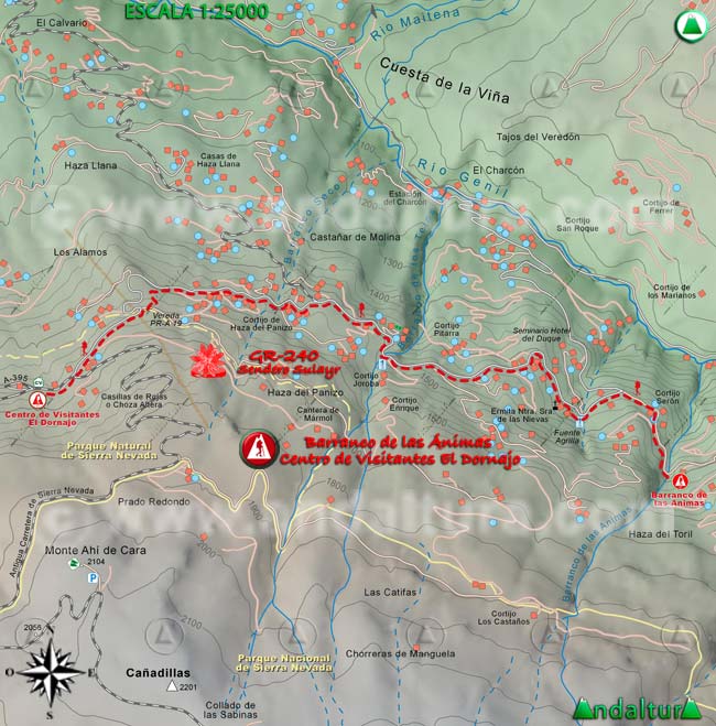 Mapa del tramo 40 del Sendero Sulayr, GR 240, entre el Barranco de las Ánimas al Centro de Visitantes El Dornajo