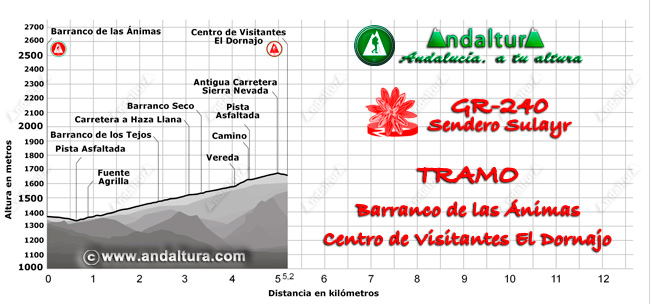 Perfil del recorrido del tramo 40 desde el Barranco de las Ánimas al Centro de Visitantes El Dornajo
