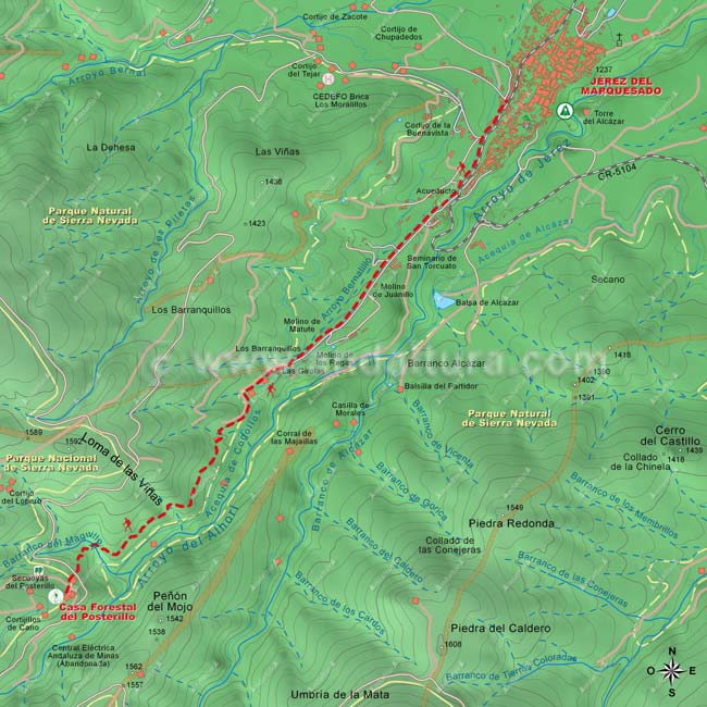 Mapa de la ruta "Solidaria El Avión", tramo desde Jérez del Marquesdo al Posterillo