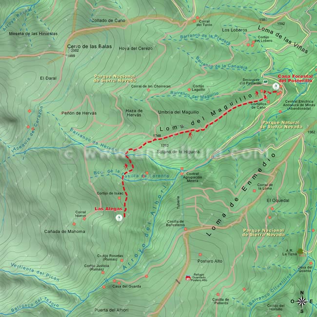Mapa de la ruta "Solidaria El Avión", tramo desde el Posterillo a Las Alegas