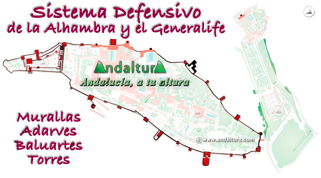 Mapa del Sistema Defensivo de la Alhambra y el Generalife