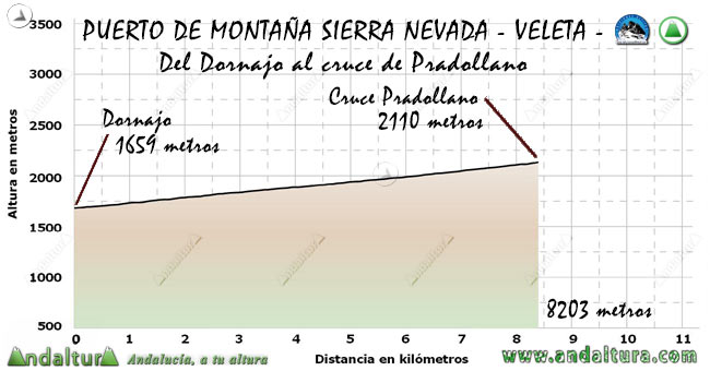 Perfil del Puerto de Montaña al Veleta, desde el Dornajo al cruce de Pradollano 
