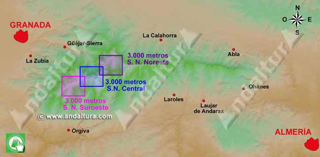 Mapa de los 3000 de Sierra Nevada