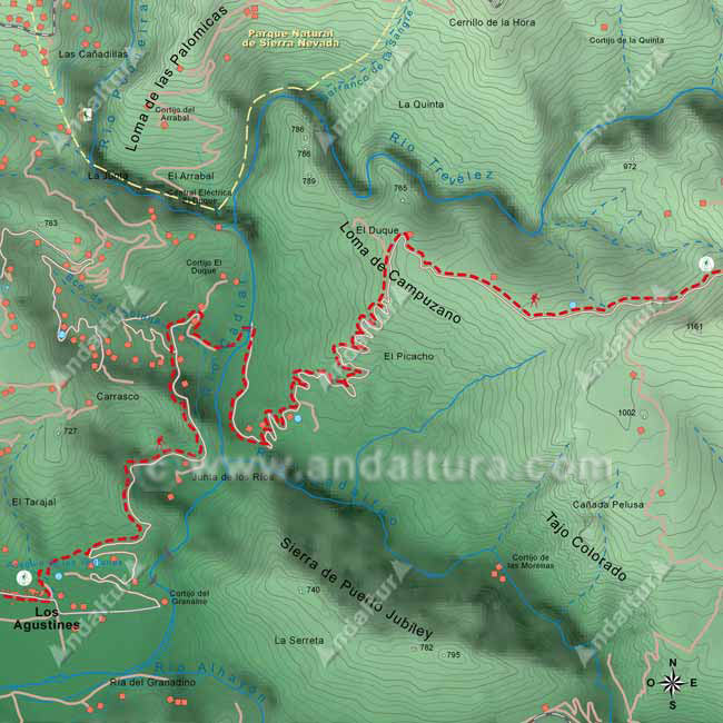 Mapa del GR-142 que desde Los Agustines asciende a la Sierra de Mecina