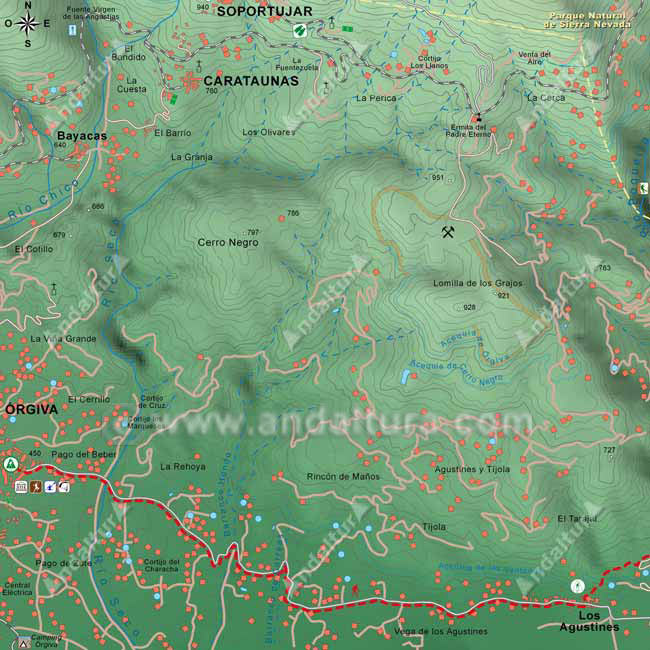Mapa del GR142 entre Órgiva y Los Agustines, escala 1:25000