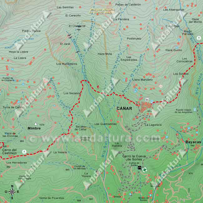 Mapa del GR-7 desde "Los Herradores" hasta Cáñar