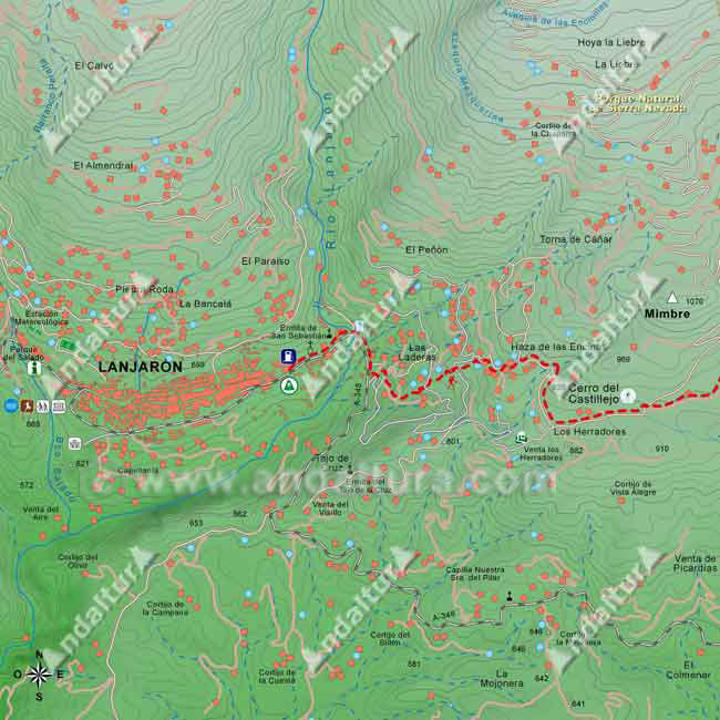 Mapa del GR7 entre Lanjarón y la zona de "Los Herradores"
