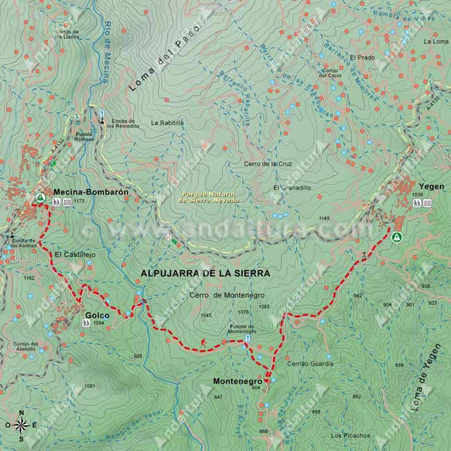 Mapa del Sendero GR-7 de Mecina-Bombarón hasta Yegen