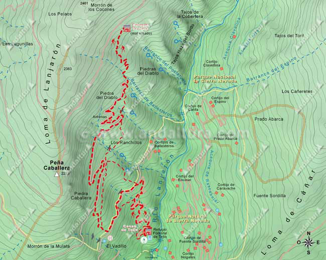 Mapa de Senderismo desde las Casas de Tello hasta el Refugio Ventura