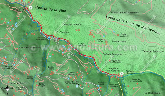 Mapa de la ruta desde la Estación de Maitena hasta el Barranco de San Juan