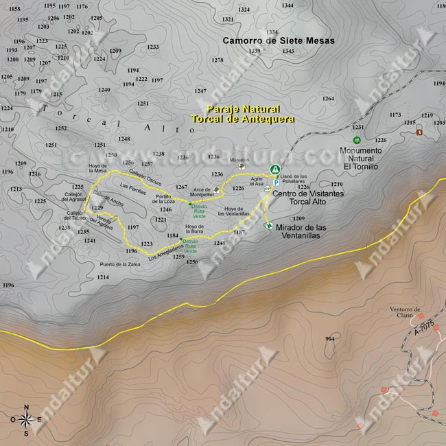 Mapa de senderismo gratis de la ruta de la Senda Amarilla por el Torcal Alto