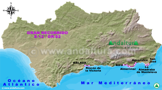 Mapa de las etapas homologadas del Sendero GR-92, Arco del Mediterráneo