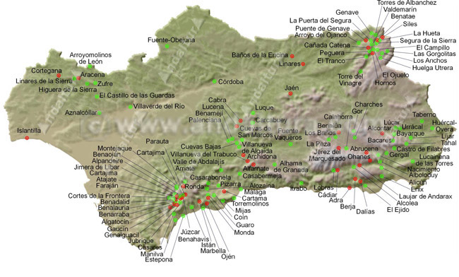 Mapa de los municipios con Pequeños Recorridos de Andalucía