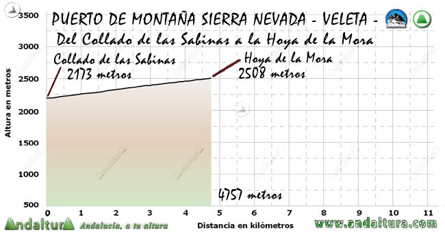 Perfil del Puerto de Montaña al Veleta, desde el Collado de las Sabinas a la Hoya de la Mora