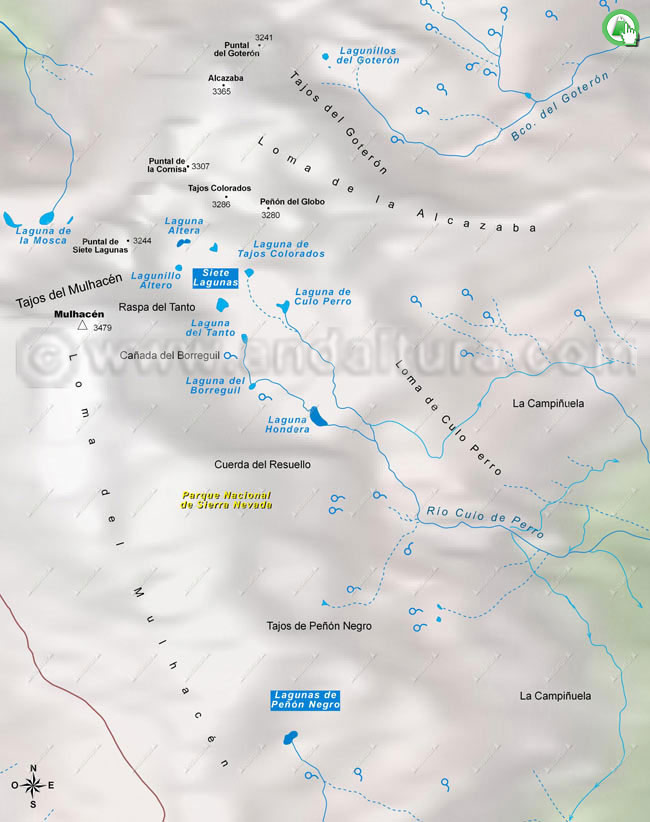 Mapa Lagunas del Valle del río Trevélez